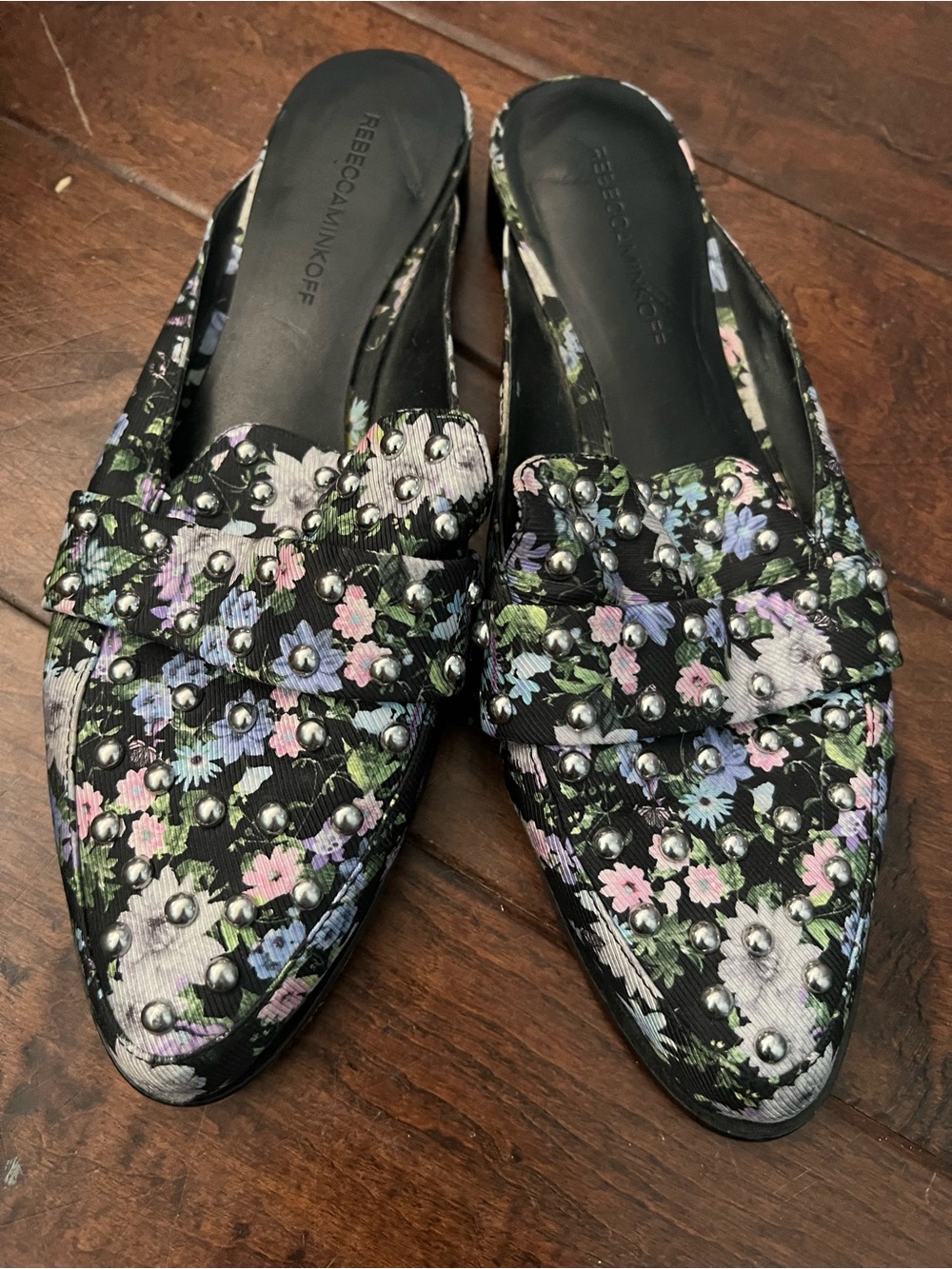 Rebecca Minkoff Floral Studded Loafer Mules | Size 8.5